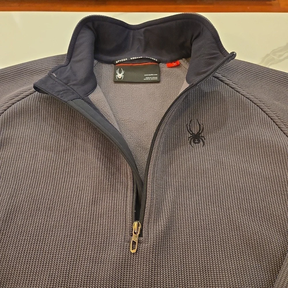 Spyder Soft Shell 1/4 Zip Fleece Pullover Sweater Jacket Mens Size XL Black Gray